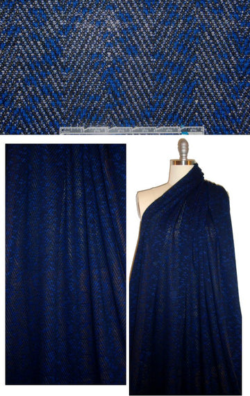 chevron tweed yarn dye sweater knit - black/royal 1.25 yds