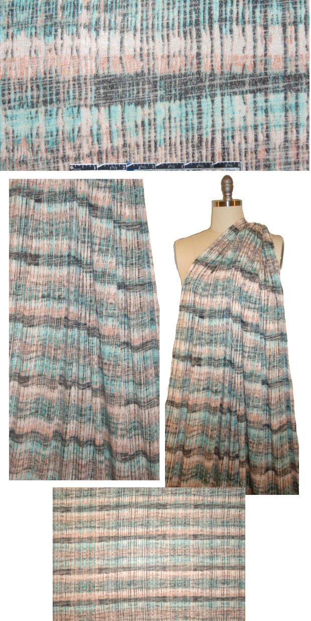 hatchy stripey printed sweater knit - teal/peach