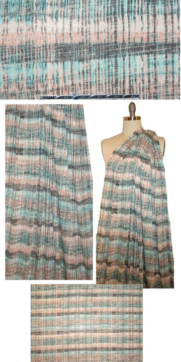 hatchy stripey printed sweater knit - teal/peach 1.5 yds