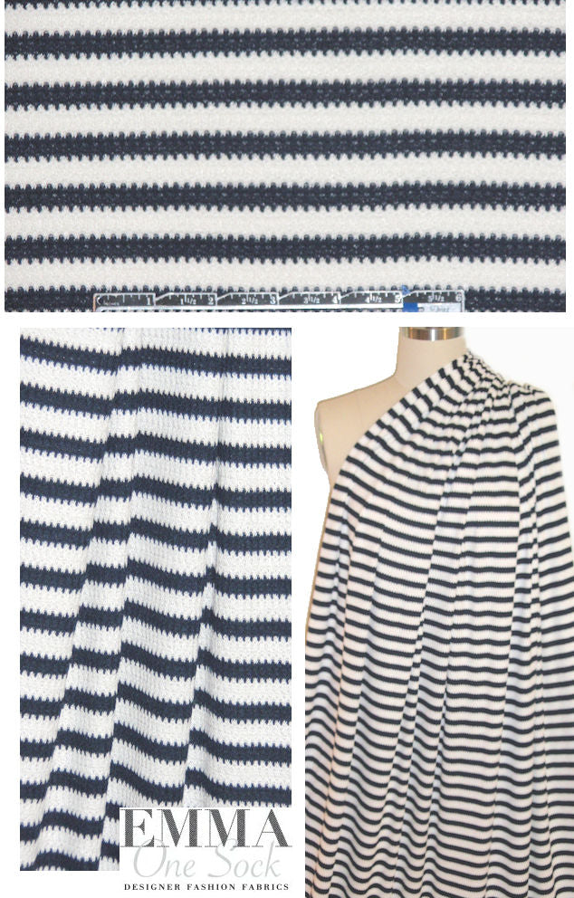 ribbed stripe lightweight sweater knit - midnight/white