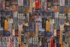 'urban montage' design sweater knit - cheddar/indigo