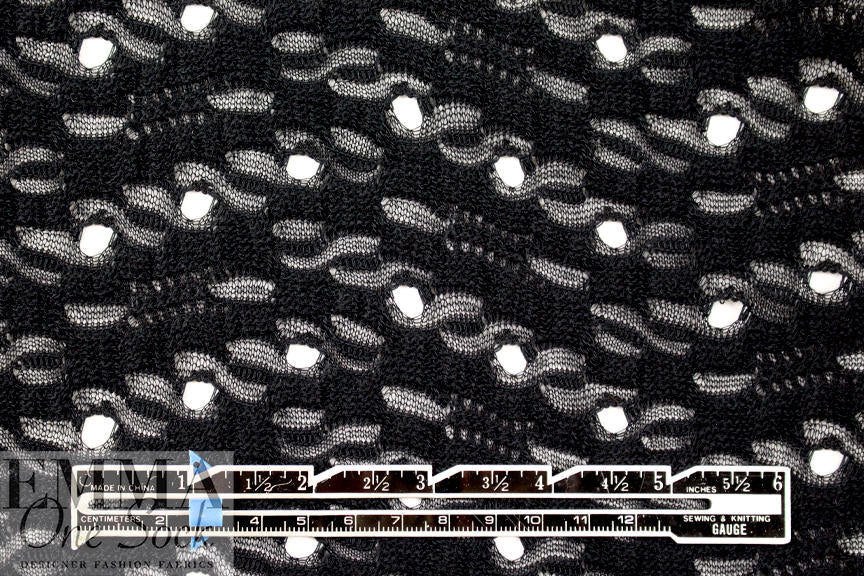 eyelet stitch poly/cotton knit, Oeko-Tex certified - black 1.75 yd