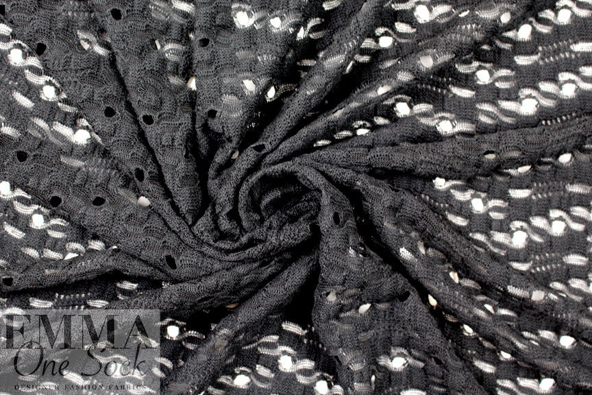 eyelet stitch poly/cotton knit, Oeko-Tex certified - black 1.75 yd