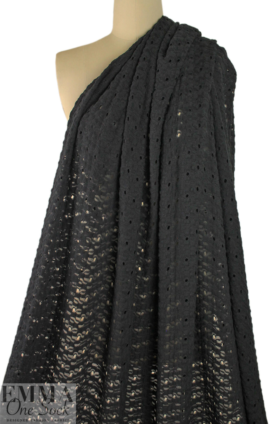 eyelet stitch poly/cotton knit, Oeko-Tex certified - black .5 yds