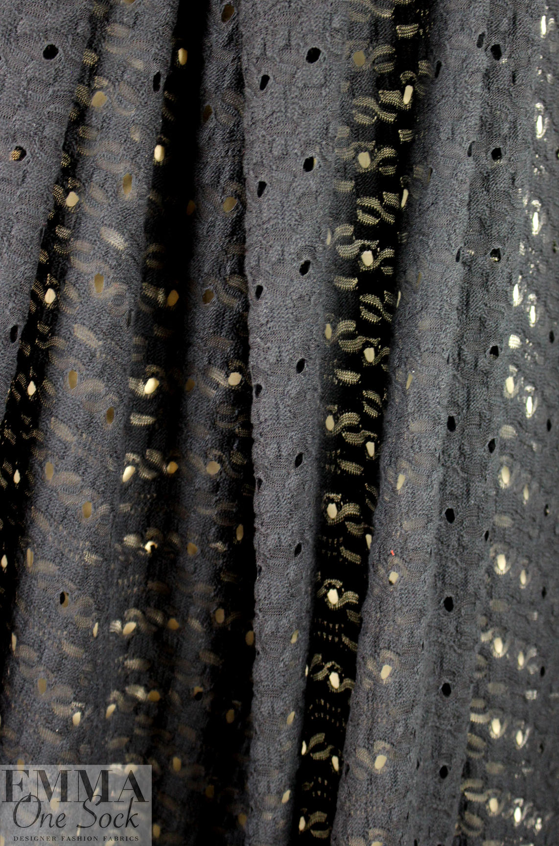 eyelet stitch poly/cotton knit, Oeko-Tex certified - black .5 yds
