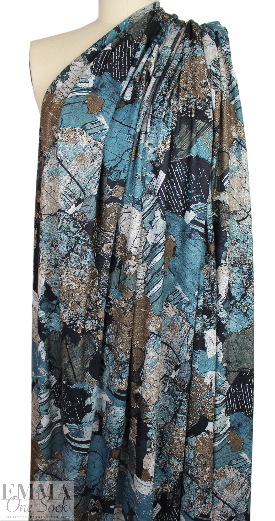 'marble abstract' sweater knit - earthy blues/browns 1.75 yd