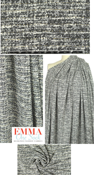 NY designer tweedy sweater knit - b/w/gold met 1.875 yd