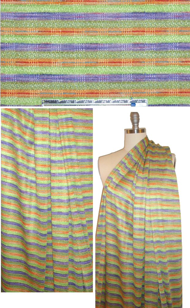 lime/grape/citrine stripe sweater knit w/ metallic 1.33 yds
