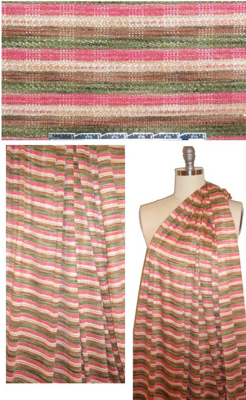 coral/fern/cafe stripe sweater knit w/ metallic 1.66 yd