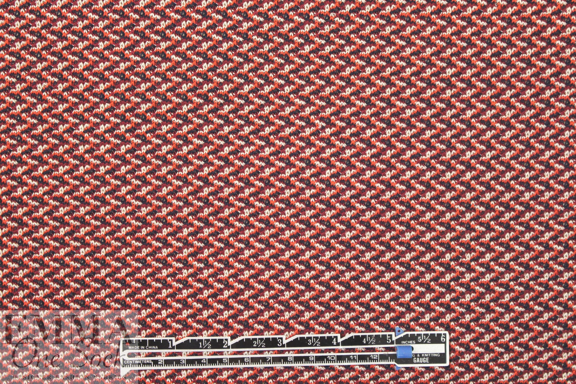 famous designer 'fairisle' cotton sweater knit - brick/navy 1.375 yd