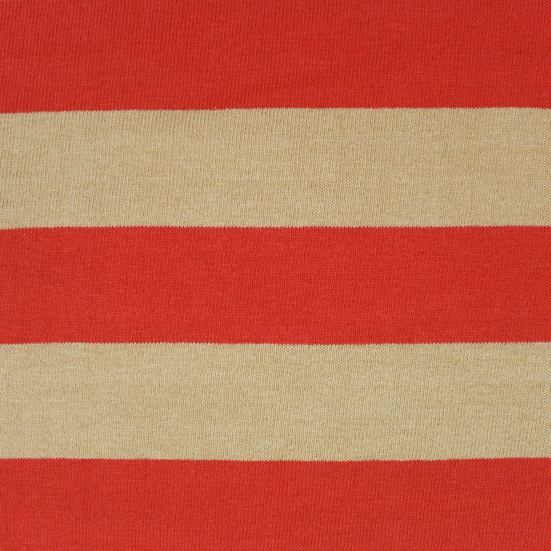 French striped cotton/linen sweater knit - scarlet/cashew 1.125 yds