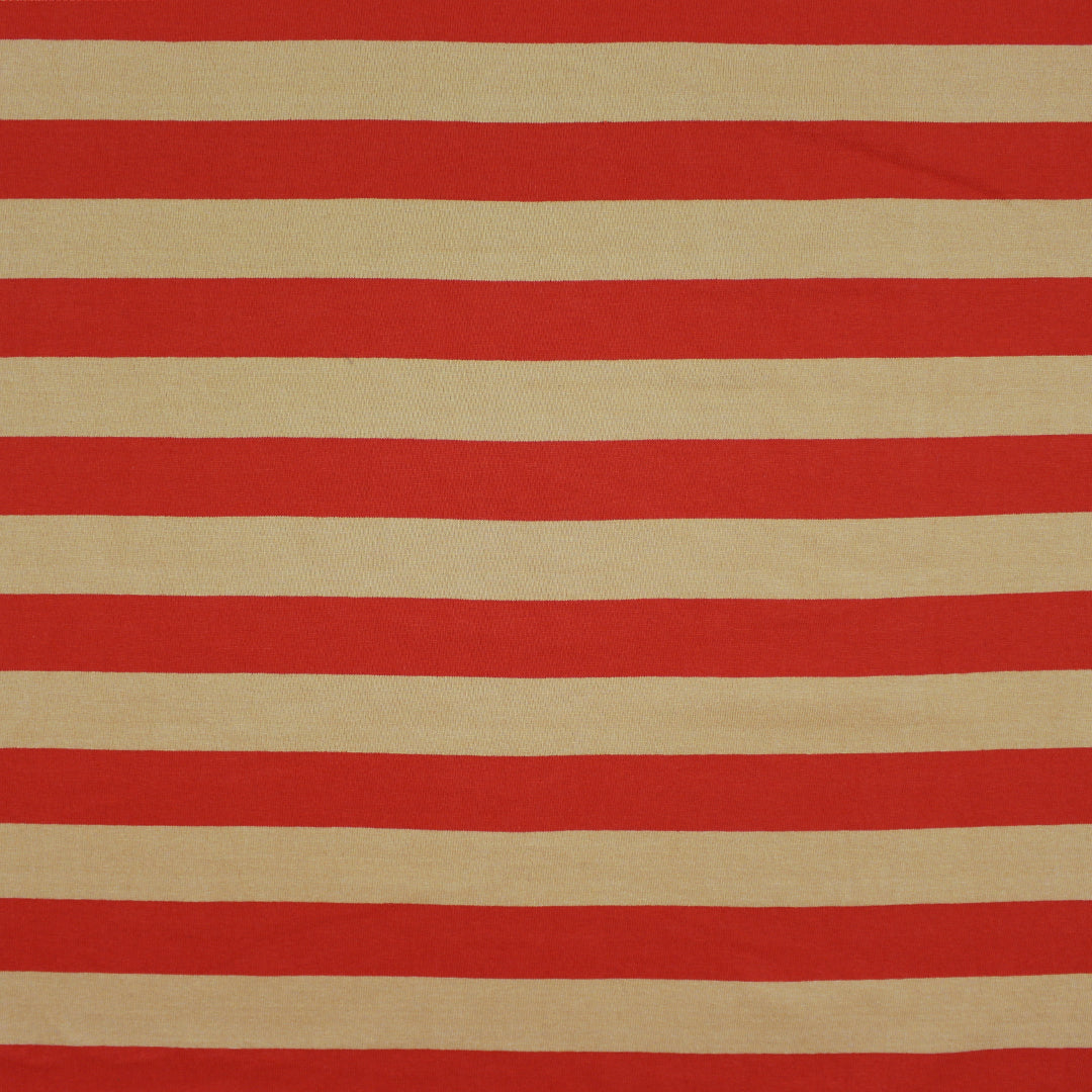 French striped cotton/linen sweater knit - scarlet/cashew 1.125 yds