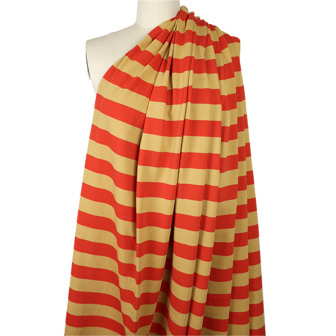 French striped cotton/linen sweater knit - scarlet/cashew 1.125 yds