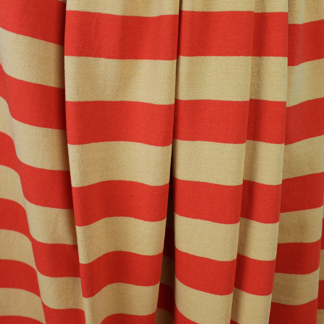French striped cotton/linen sweater knit - scarlet/cashew 1.125 yds