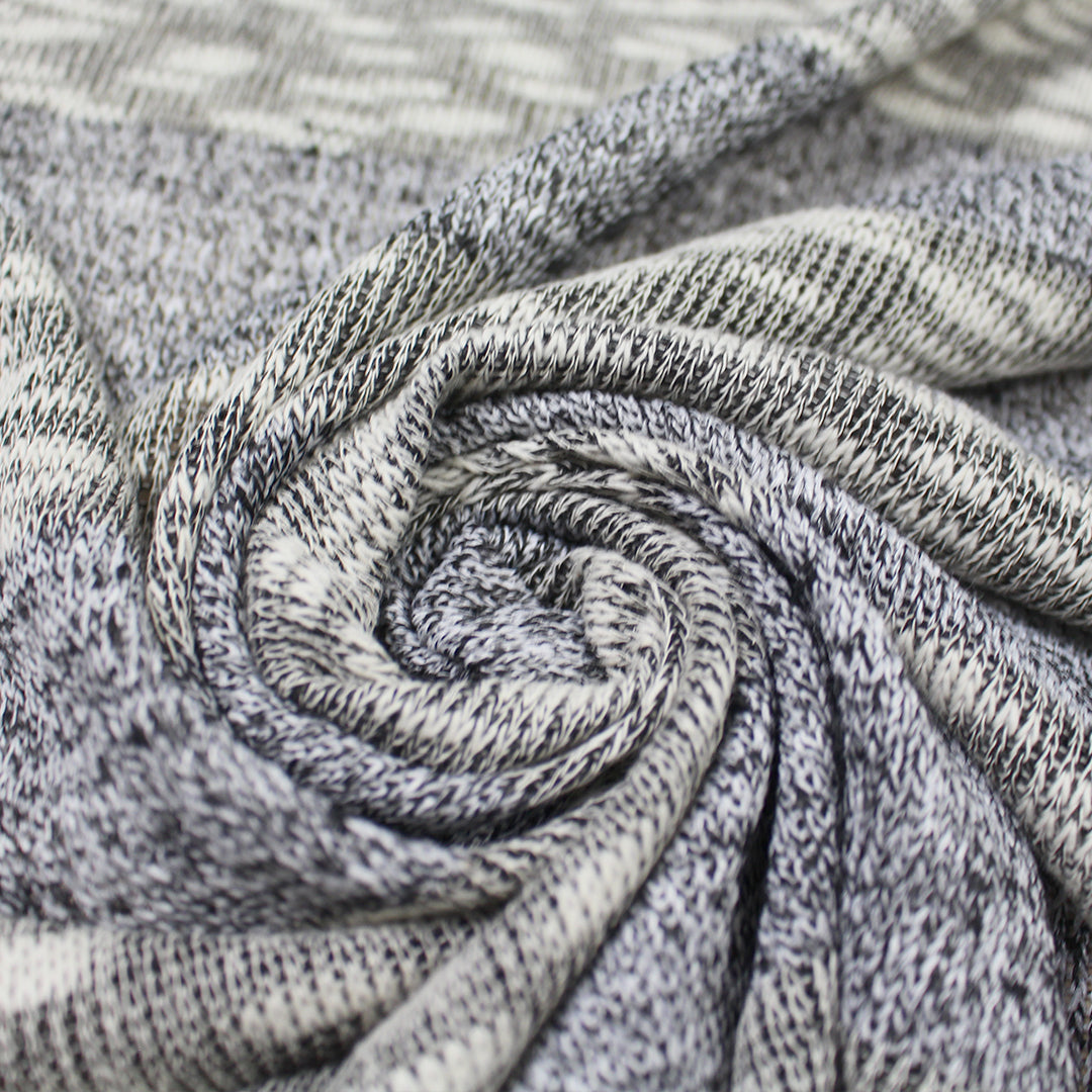 CA designer tweedy stripe sweater knit - black/silver/cream 2 yds