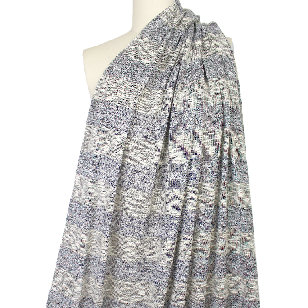 CA designer tweedy stripe sweater knit - black/silver/cream 1.75 yd