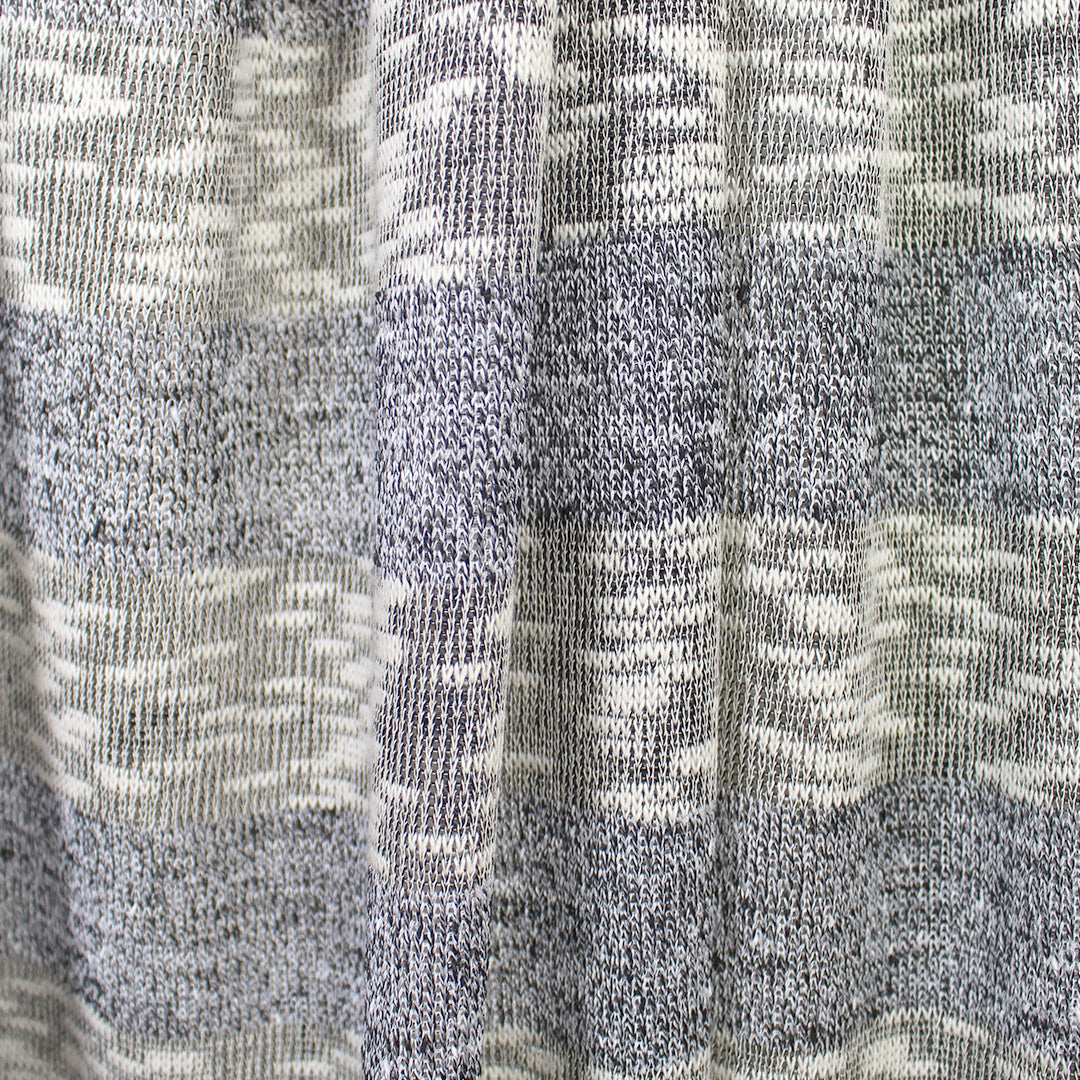 CA designer tweedy stripe sweater knit - black/silver/cream 1.75 yd
