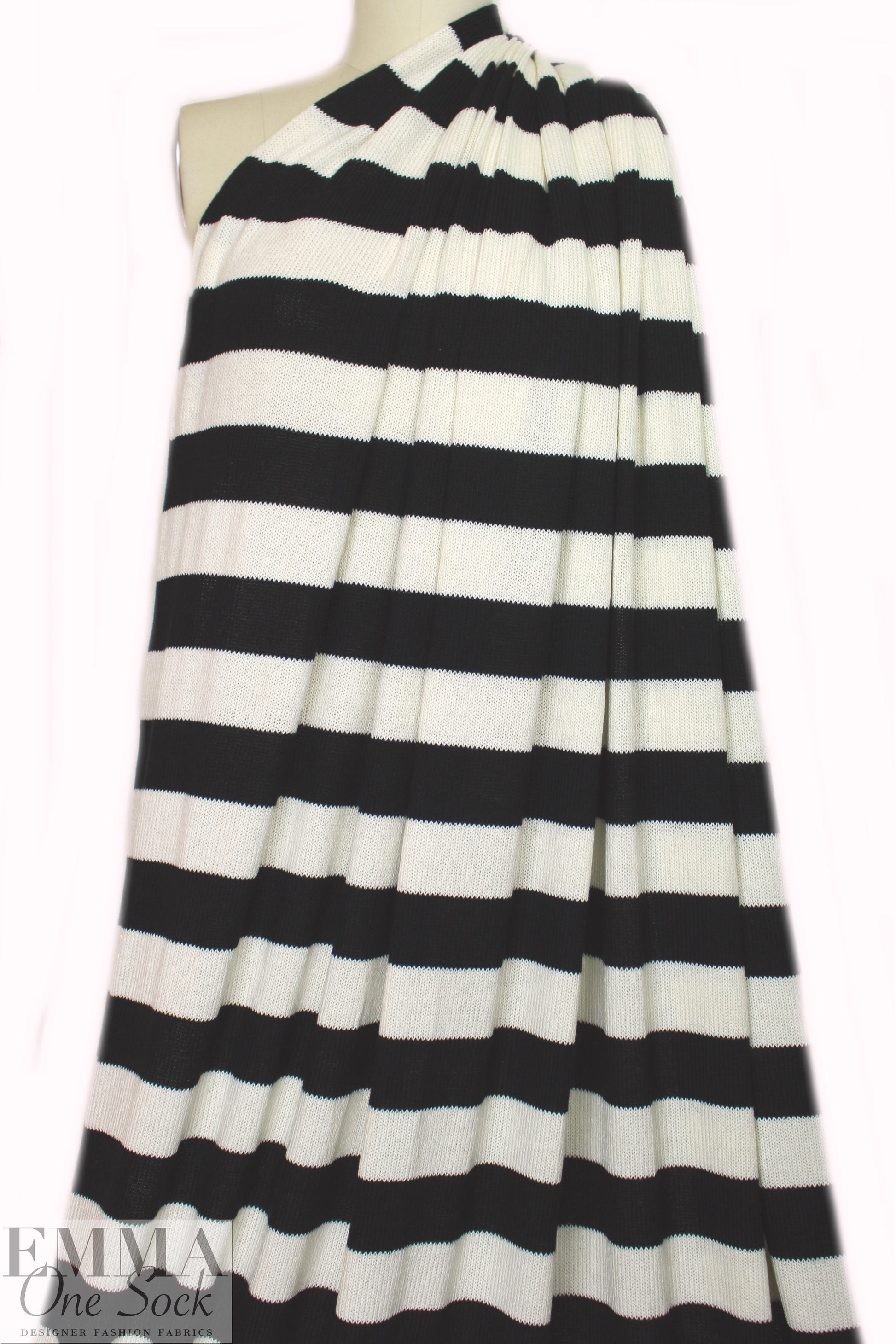 Sp1endid lightweight sweater knit - black/cream stripe 1.5 yd