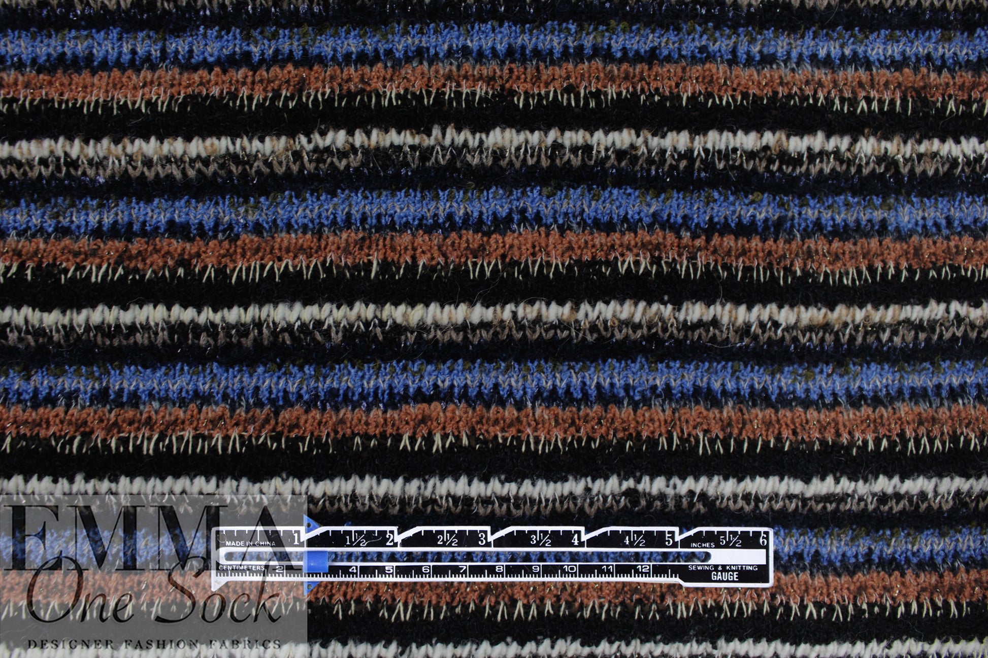 Italian wool blend, yarn-dyed stripe sweater - blue/chestnut .875 yds