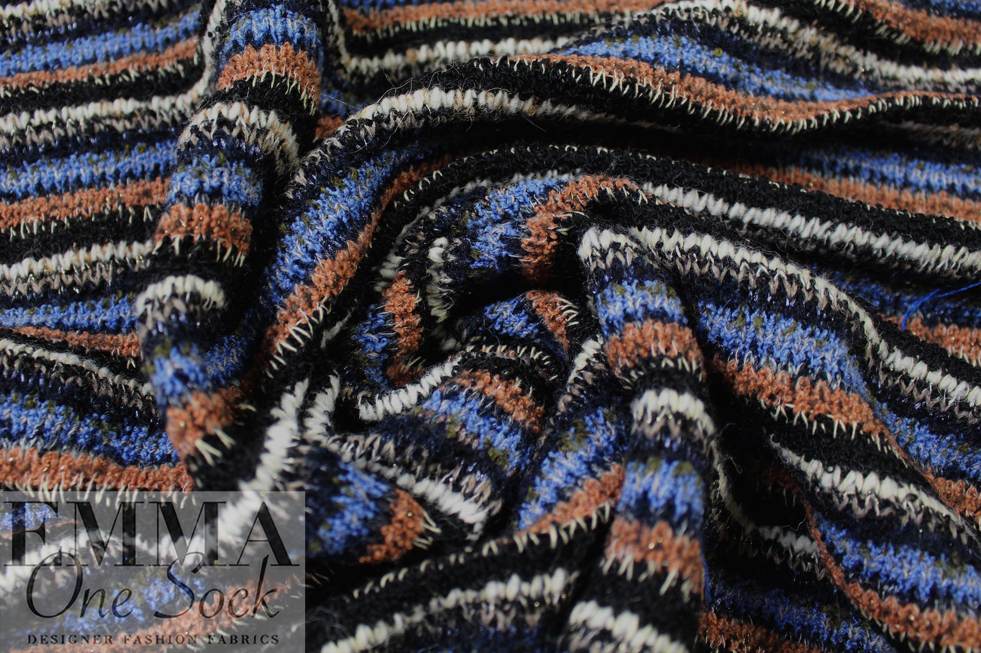 Italian wool blend, yarn-dyed stripe sweater - blue/chestnut .875 yds