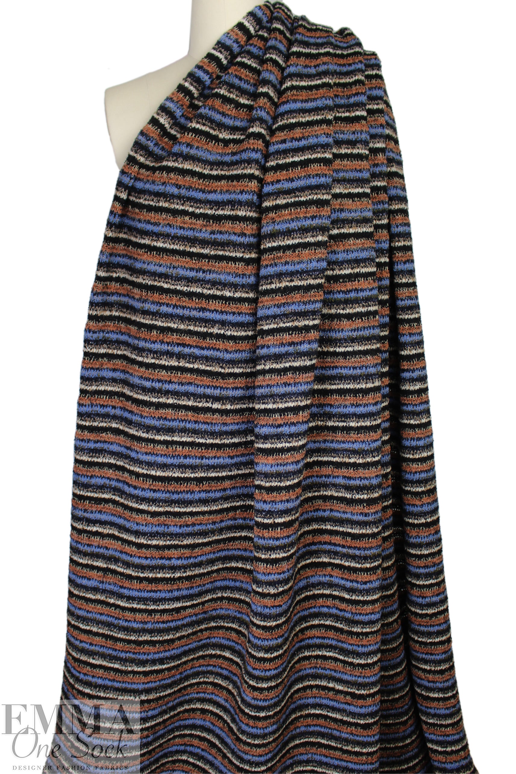 Italian wool blend, yarn-dyed stripe sweater - blue/chestnut .875 yds