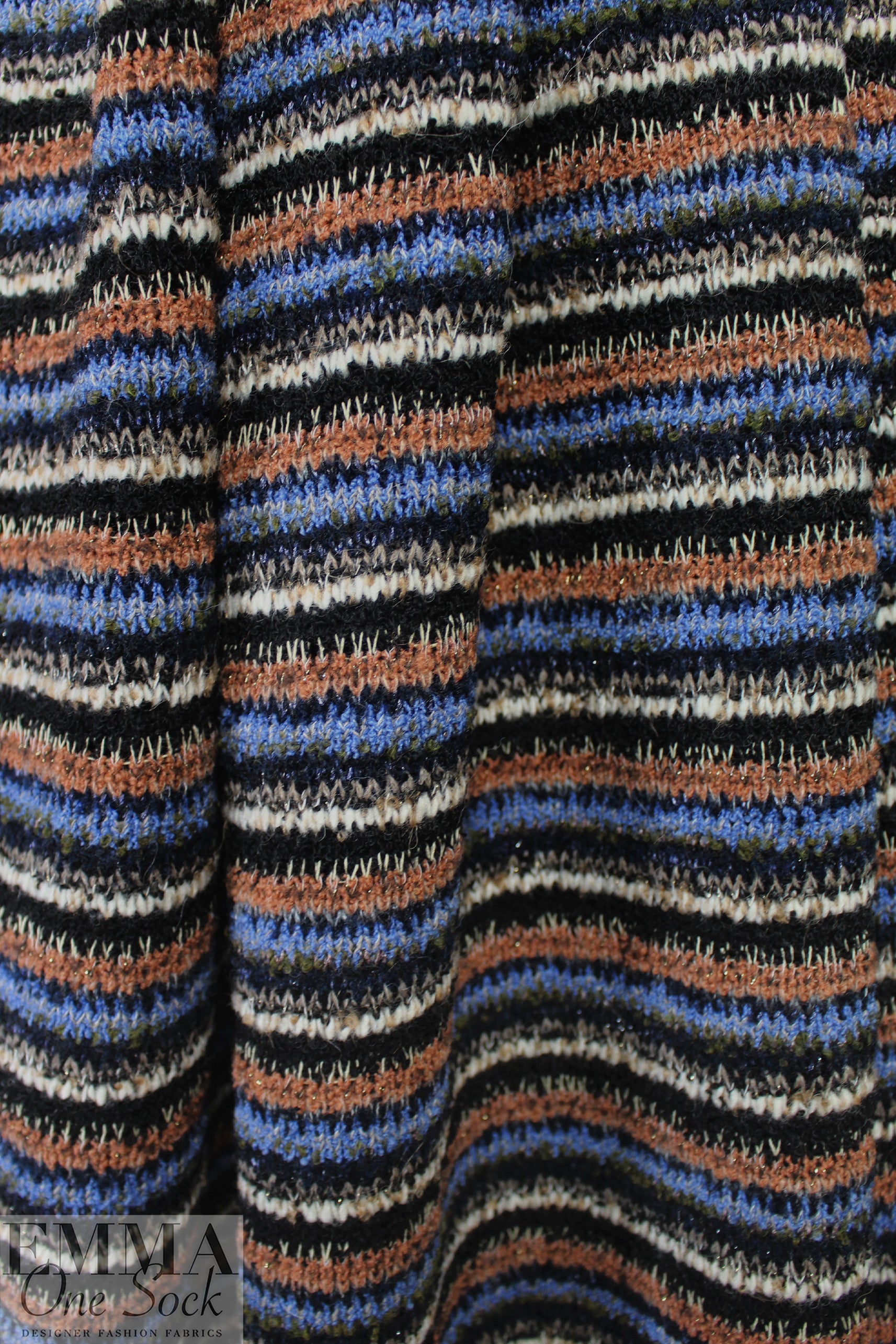 Italian wool blend, yarn-dyed stripe sweater - blue/chestnut .875 yds