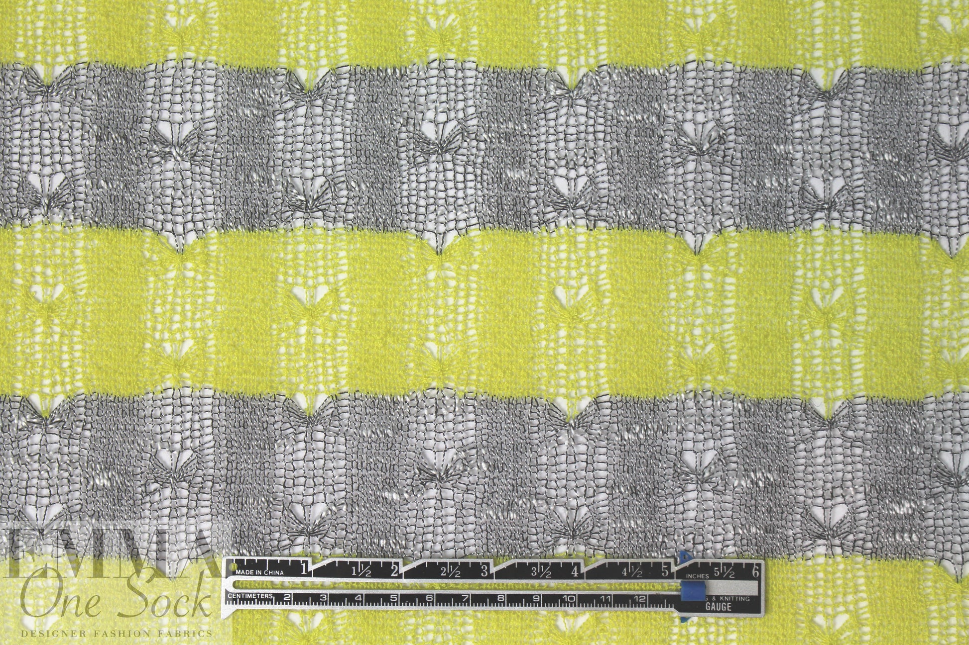 CA designer lacey, stripey open sweater knit - lemon-lime