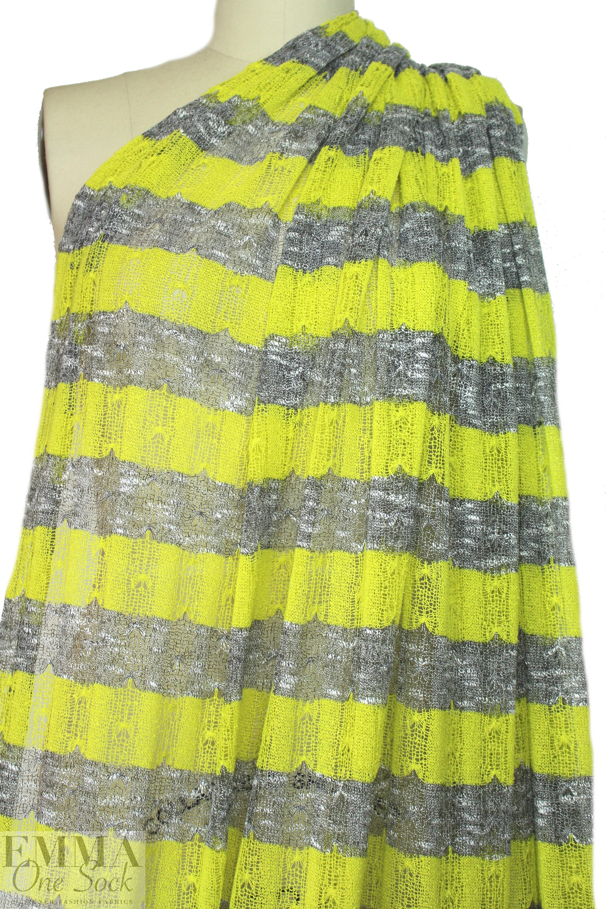CA designer lacey, stripey open sweater knit - lemon-lime 1 yard