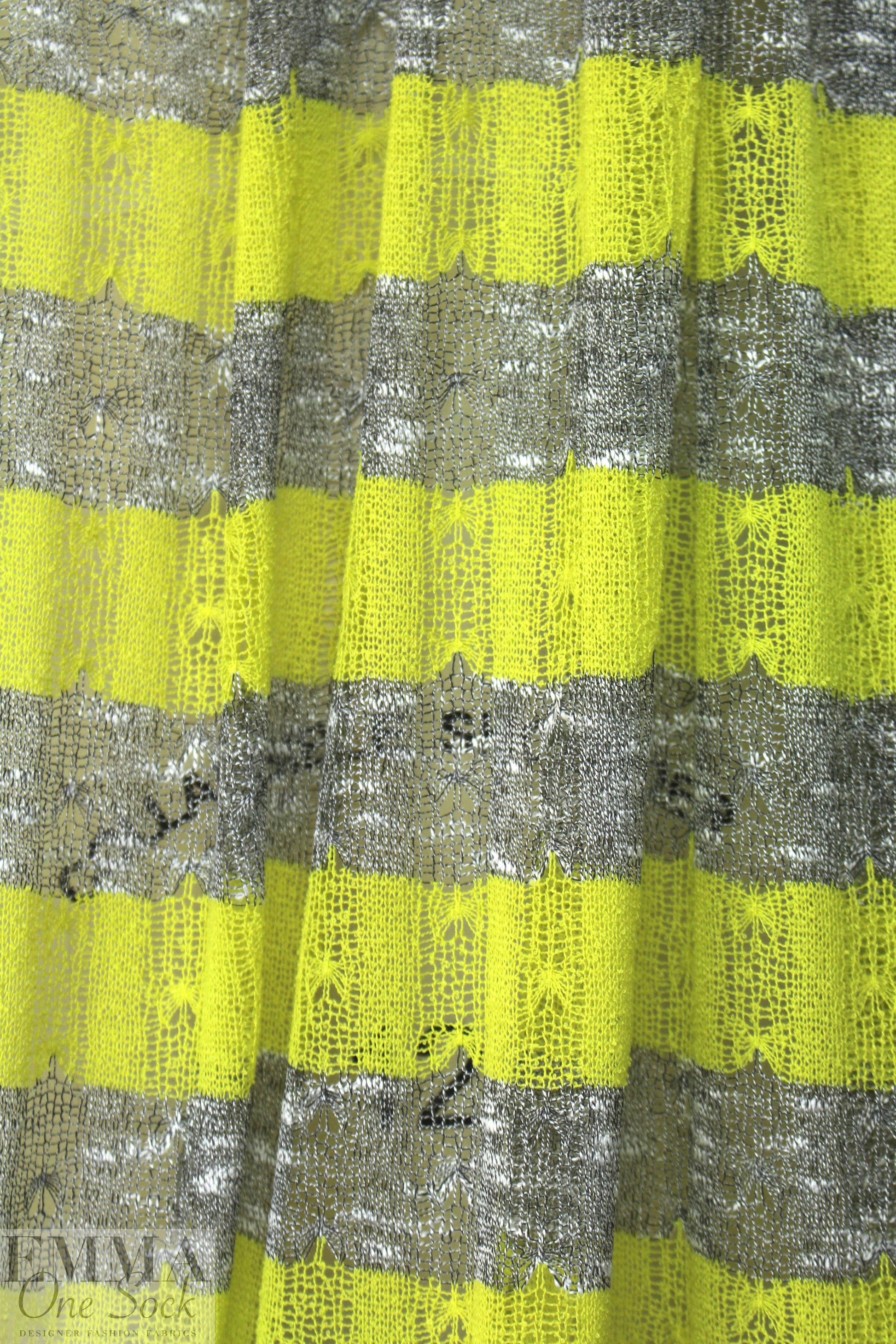 CA designer lacey, stripey open sweater knit - lemon-lime 1 yard