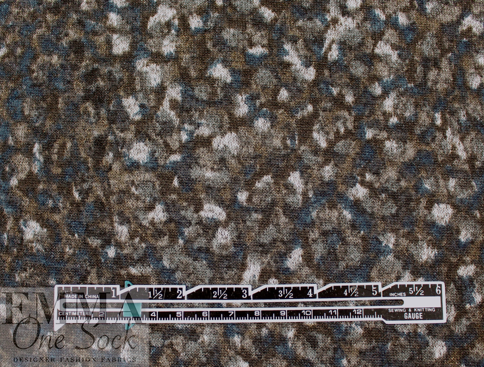 NY designer heathered, printed sweater knit - earth/indigo 1.875 yd