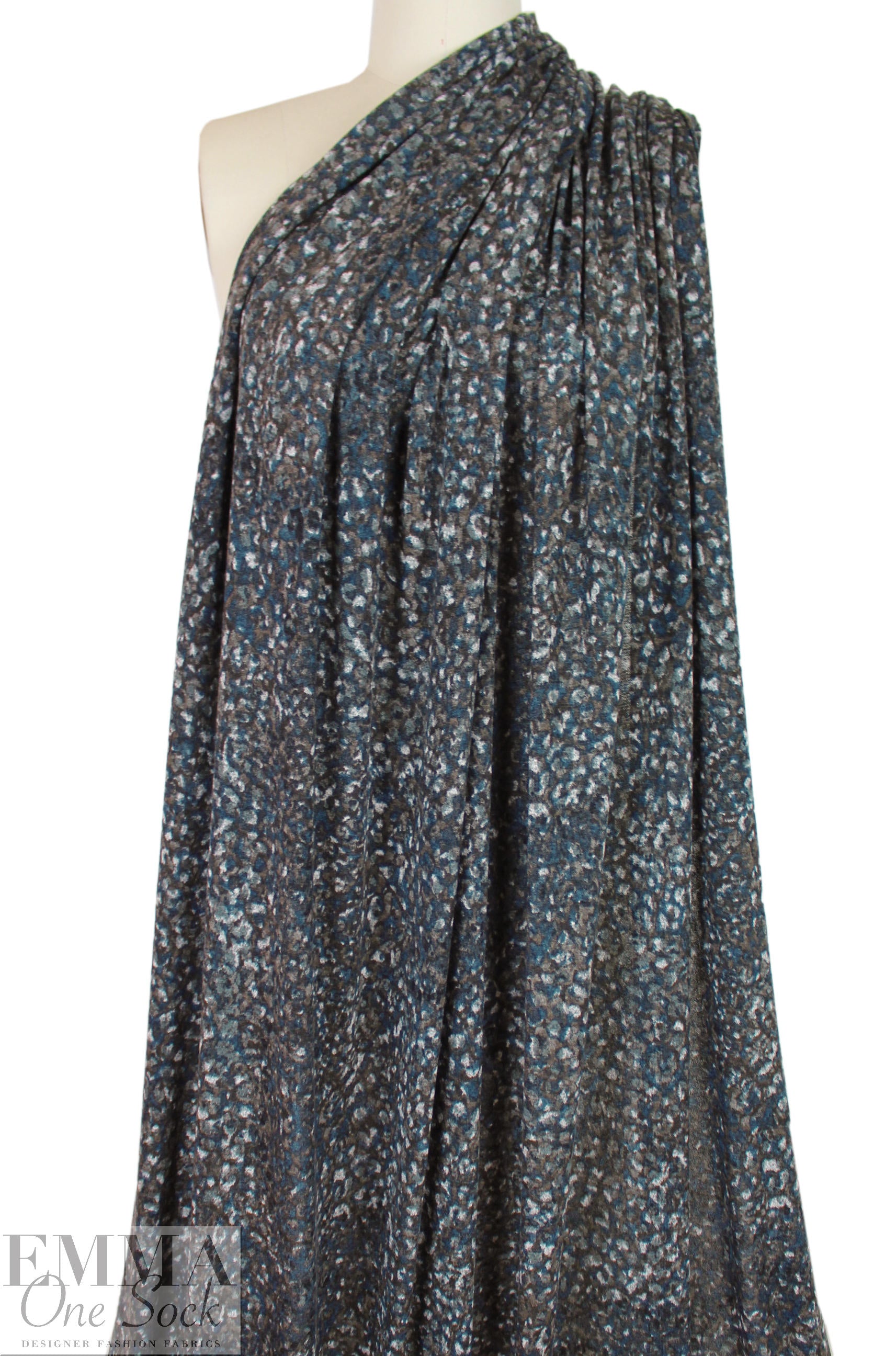 NY designer heathered, printed sweater knit - earth/indigo 1.5 yd