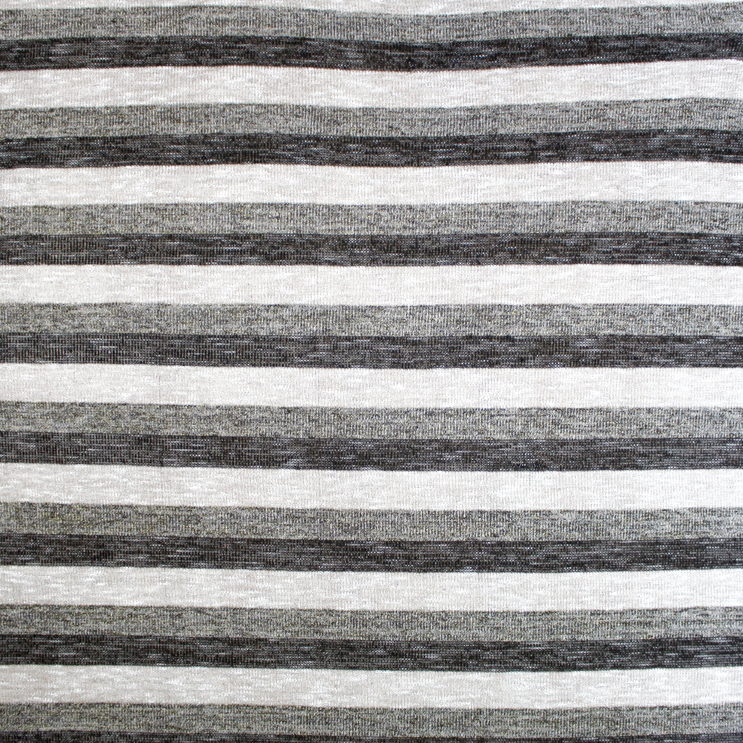 French metallic stripe cotton blend sweater knit - black/gray/gold 1.5 yd