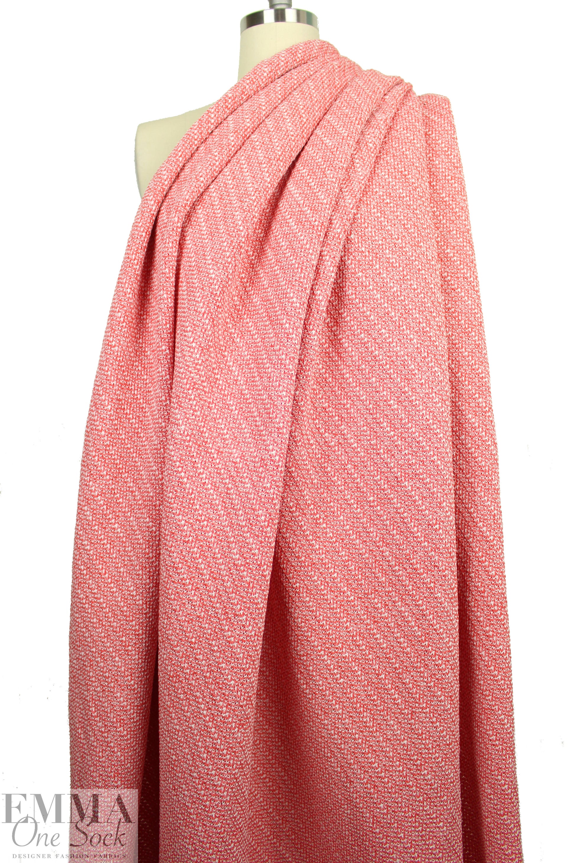 NY designer coral/white stripey sweater knit .66 yds