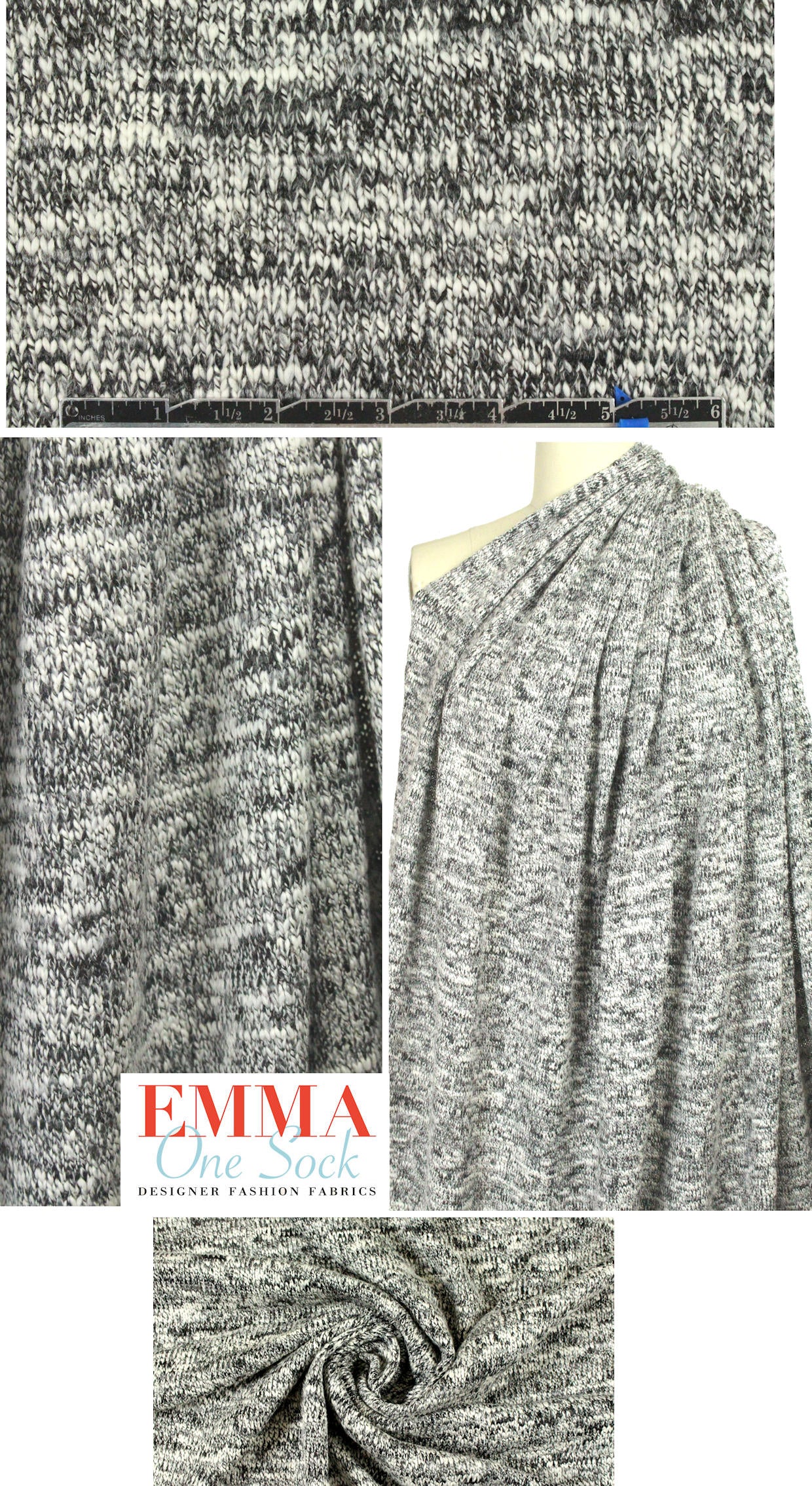 Italian salt-pepper tweedy cotton sweater knit 1.375 yd
