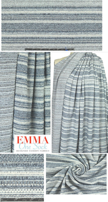 Italian blue/natural stripey all-cotton sweater knit 1.75 yds