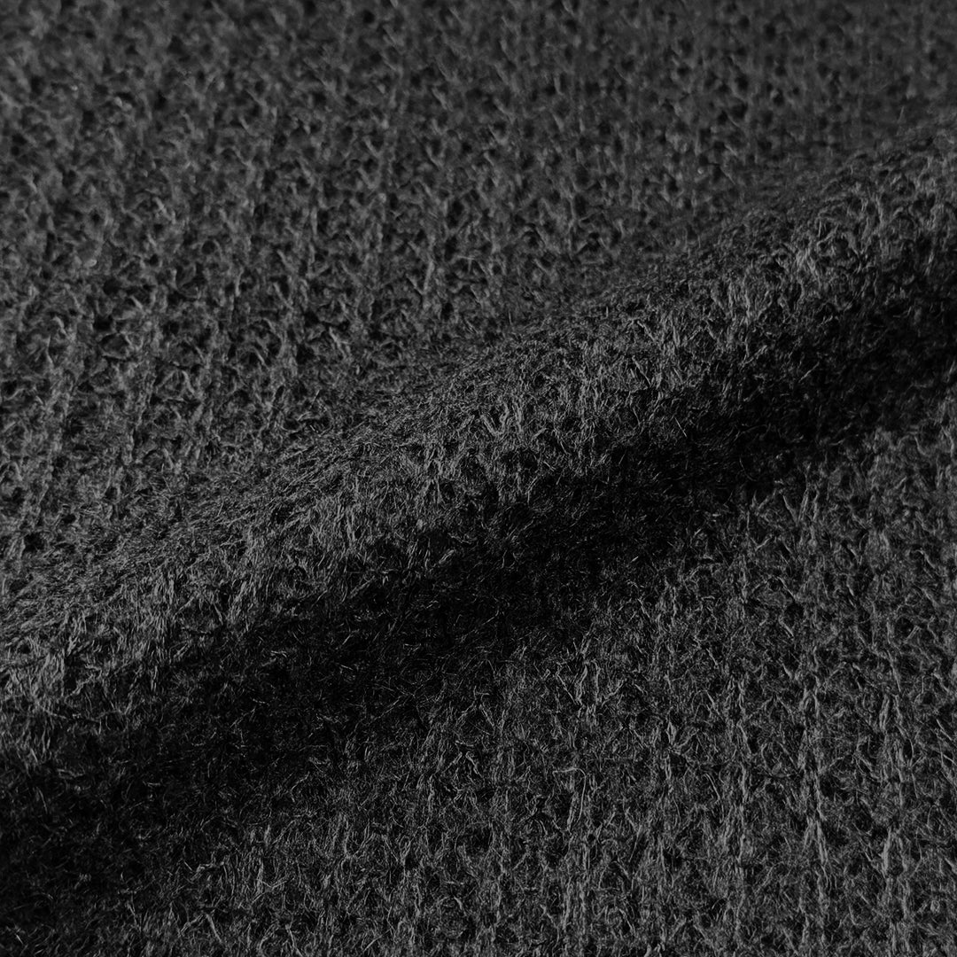 Italian black open stitch wool blend rib sweater knit 1.5 yds