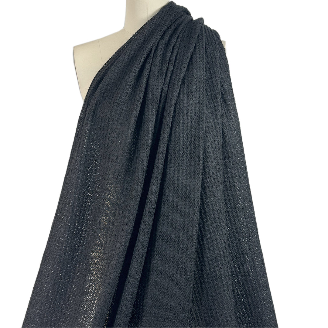Italian black open stitch wool blend rib sweater knit 1.5 yds