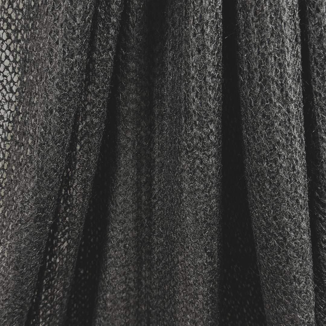 Italian black open stitch wool blend rib sweater knit 1.5 yds
