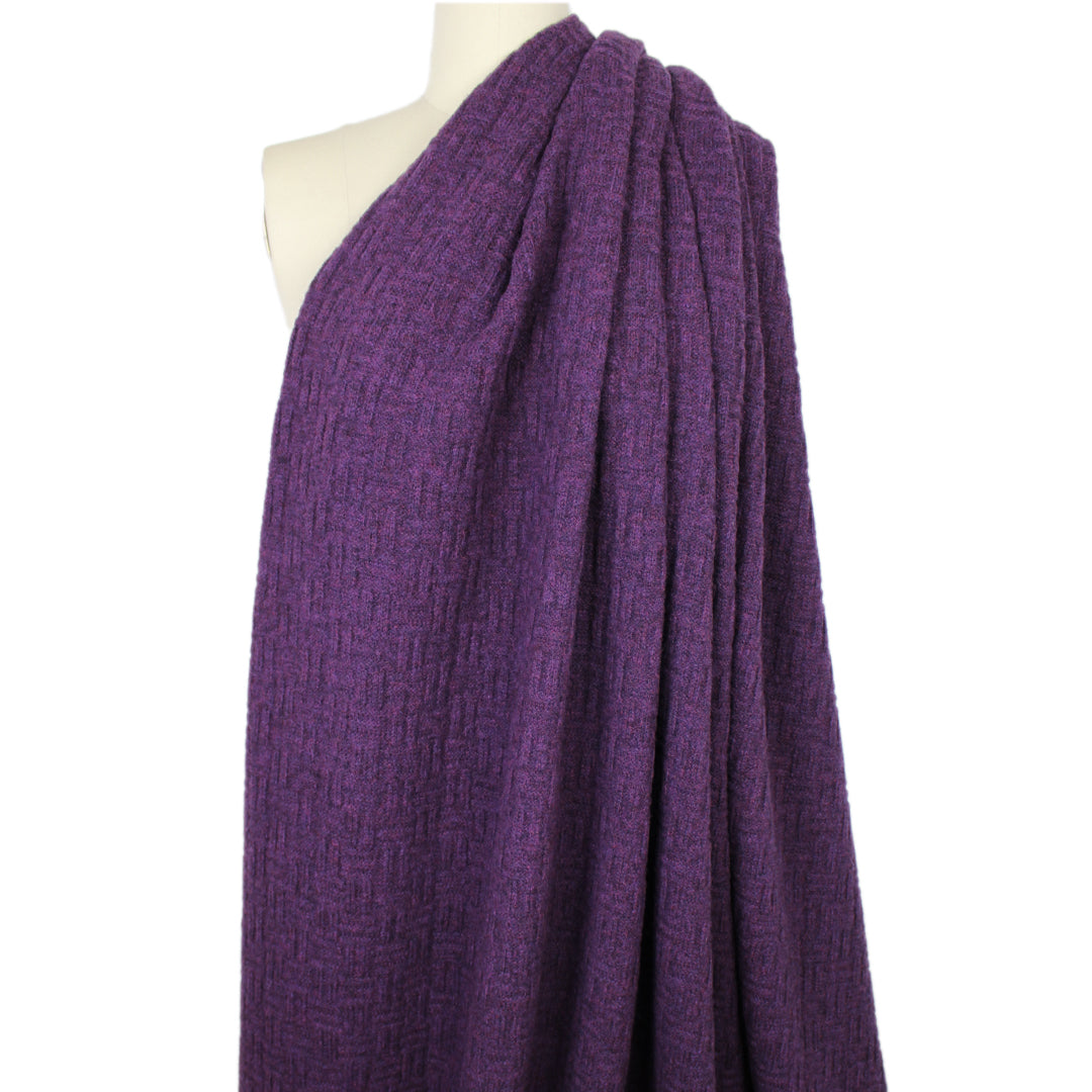 Italian all wool chunky parquet sweater knit - mulberry .75 yds