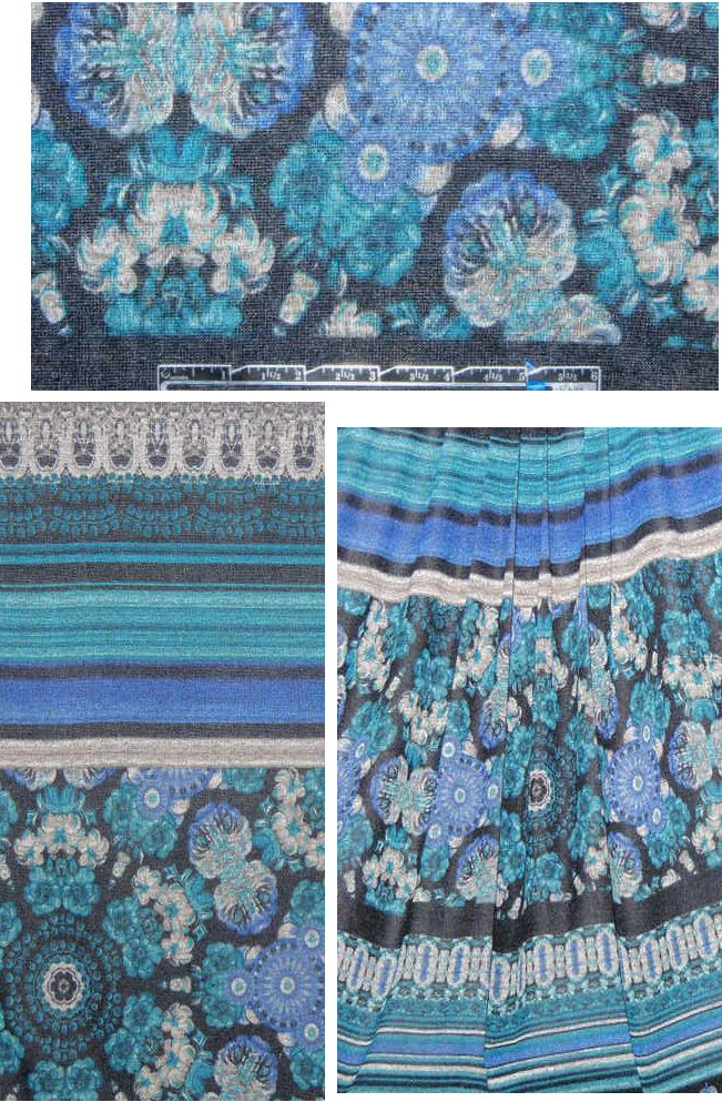 shades of blue stripey floral printed sweater knit 1.5 yds
