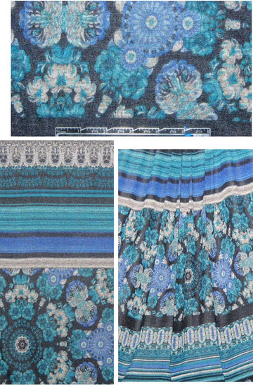 shades of blue stripey floral printed sweater knit 1.5 yds