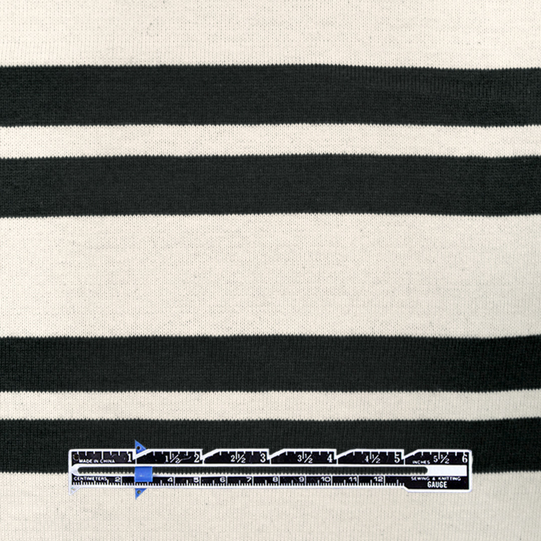 French double-stripe cotton sweater knit - black/ivory 1 yard