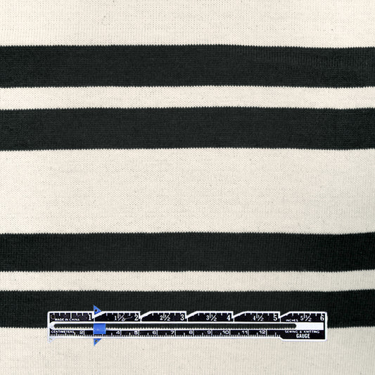 French double-stripe cotton sweater knit - black/ivory 1 yard