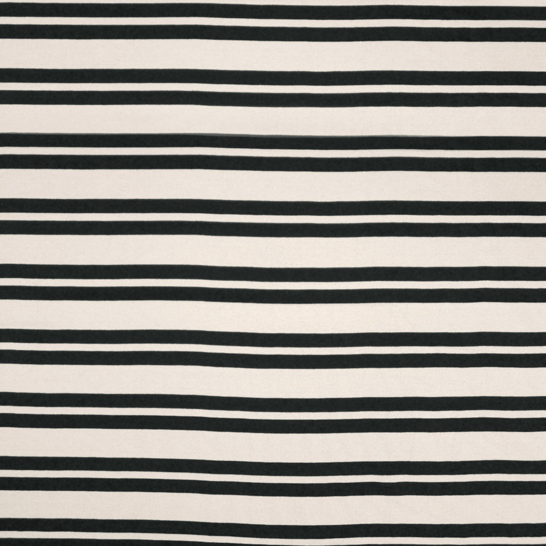 French double-stripe cotton sweater knit - black/ivory 1 yard
