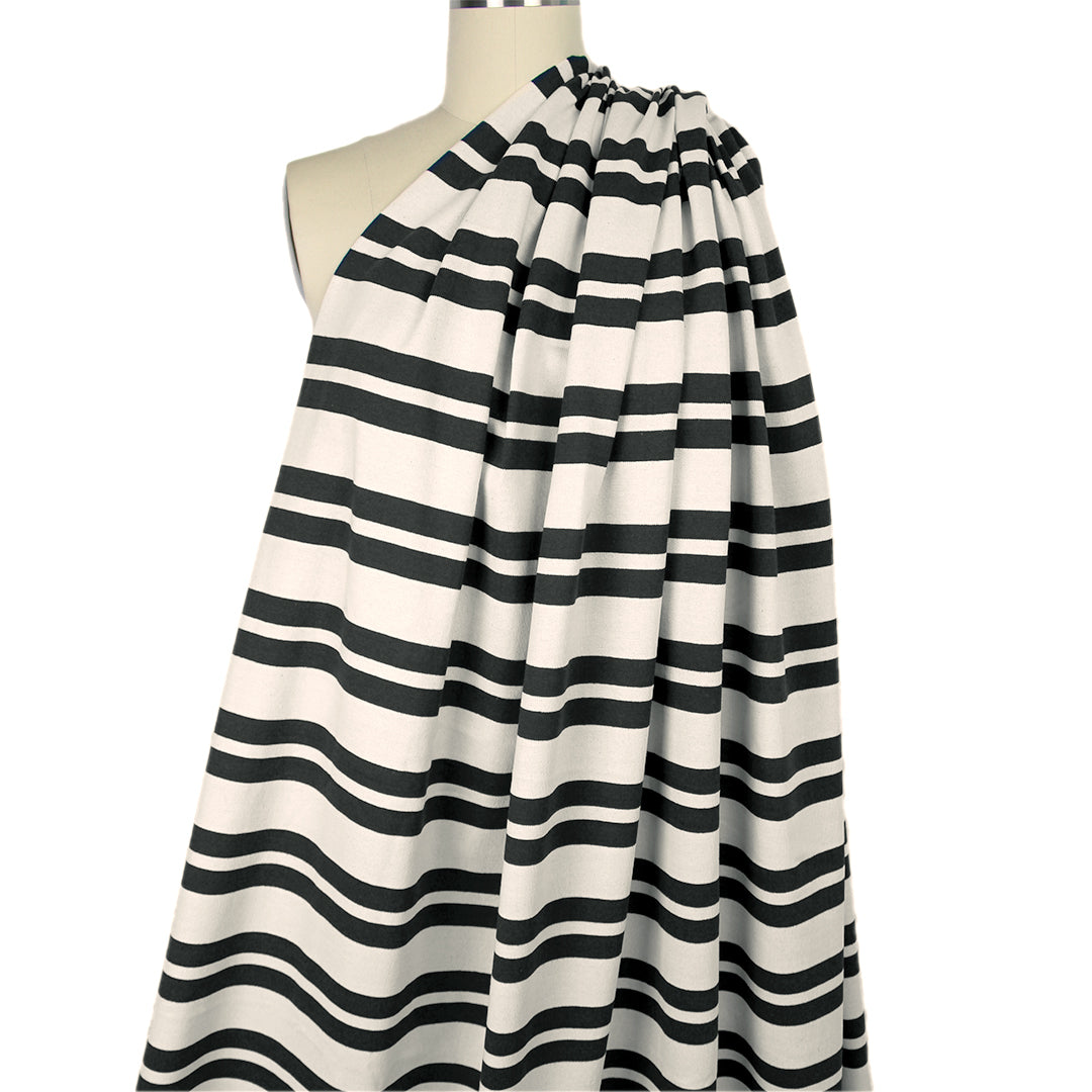 French double-stripe cotton sweater knit - black/ivory 1 yard