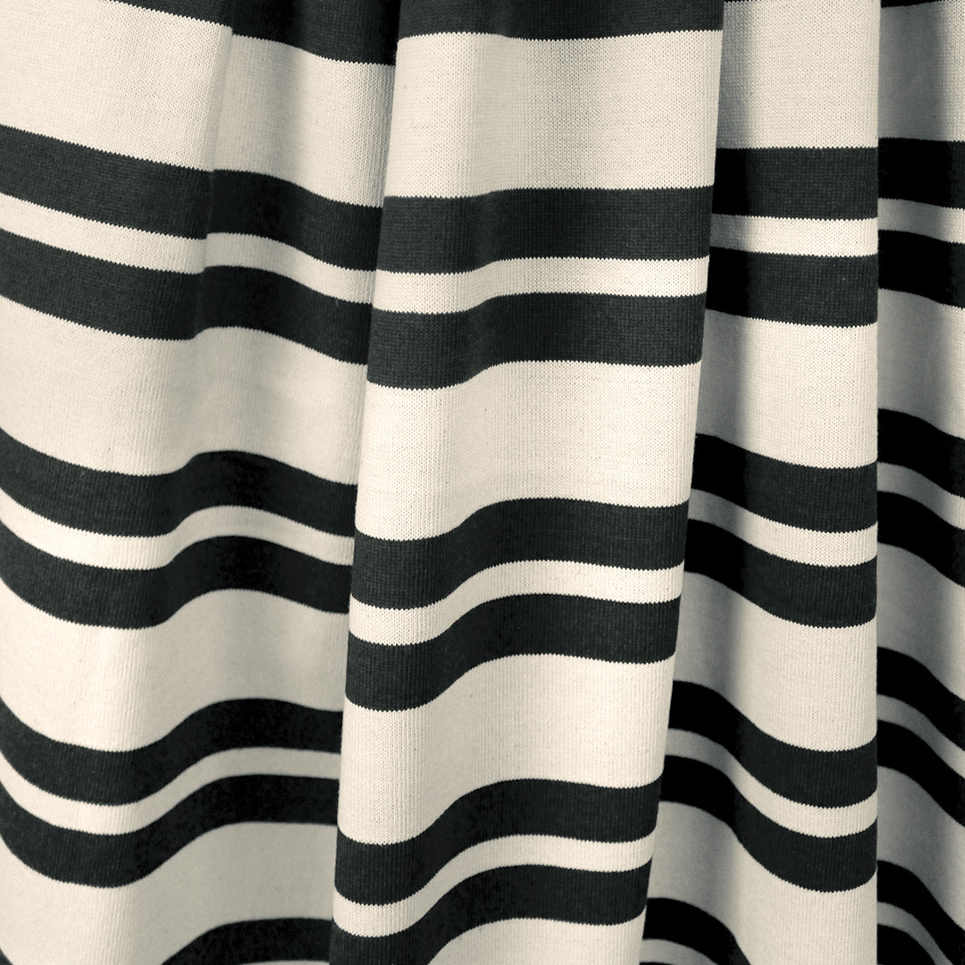 French double-stripe cotton sweater knit - black/ivory 1 yard