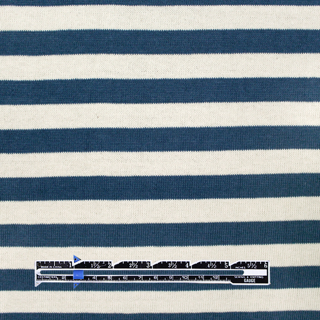 French striped cotton sweater knit - denim-blue/ivory 1.125 yard