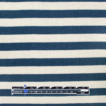French striped cotton sweater knit - denim-blue/ivory 1.125 yard