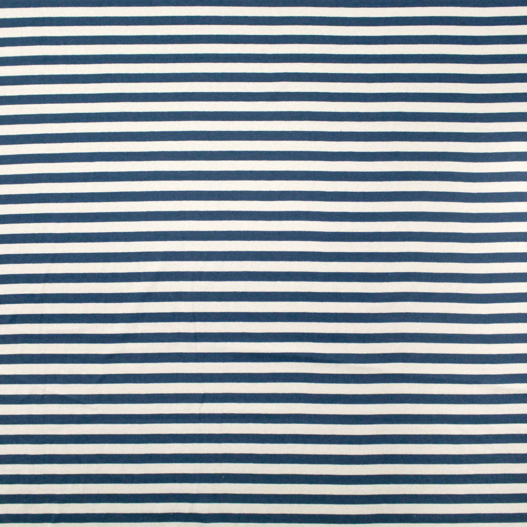 French striped cotton sweater knit - denim-blue/ivory 1.125 yard