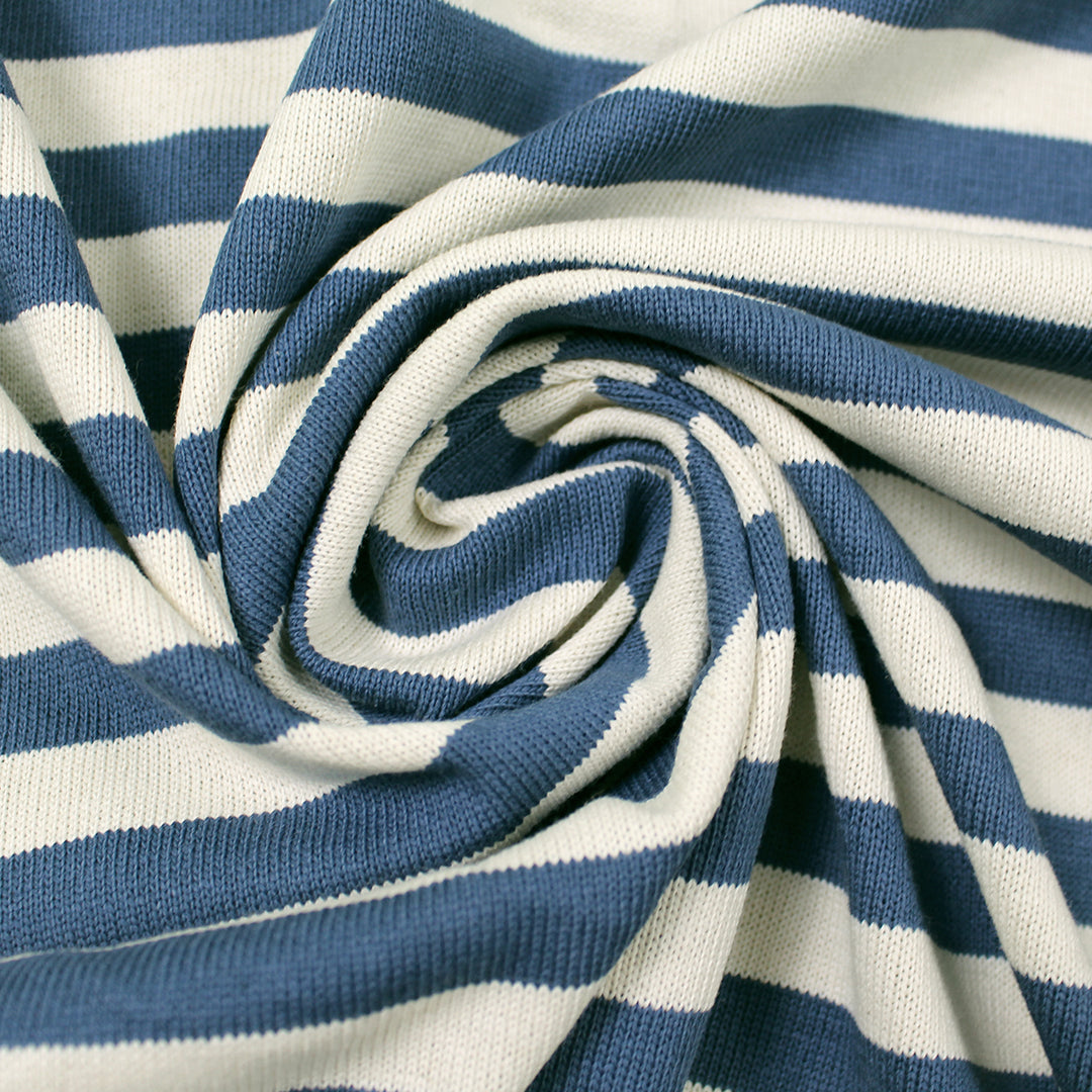 French striped cotton sweater knit - denim-blue/ivory 1.125 yard
